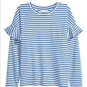 🌻 H&M Striped Blue Ruffle Tee 🌻